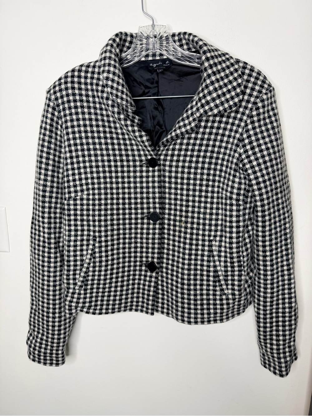 Agnes b. Paris Black & White Houndstooth Wool-Blend Tailored Jacket